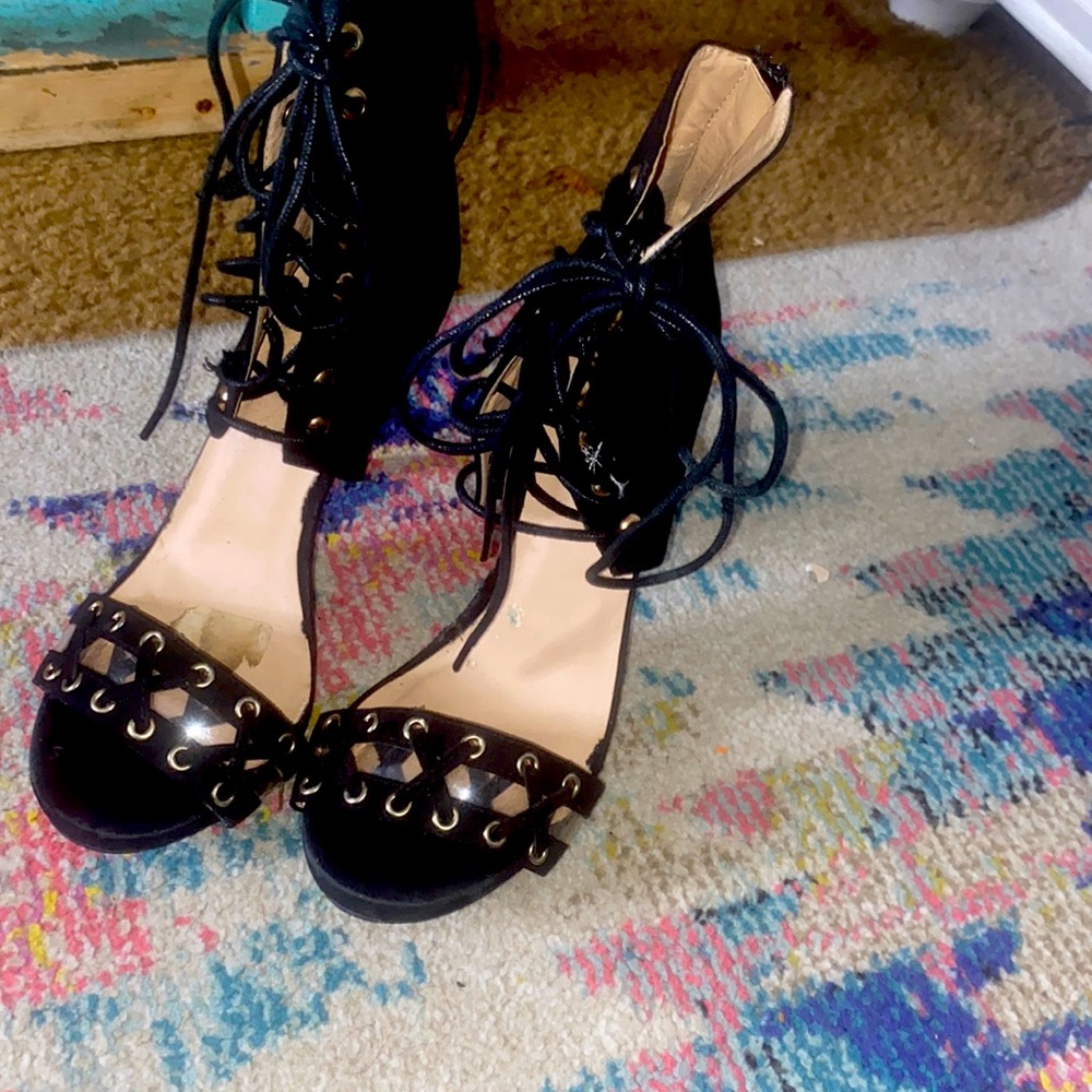 Black lace heels